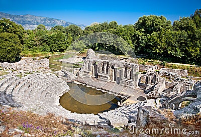 Amphitheater of the ancient Baptistery at Butrint, Albania. Stock Photo