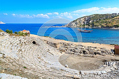 Amphitheater of ancient greek city knidos in Datca Stock Photo