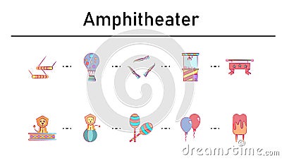 Amphitheater simple concept flat icons set Stock Photo