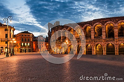 Piazza Bra and Arena, Verona amphitheatre in Italy Stock Photo