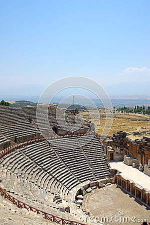 Ruin Turkey ancient old architecture amphitheatre amphitheater Hierapolis greek antique Pamukkale turkish theater Anatolia Denizli Stock Photo