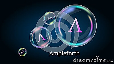Ampleforth AMPL token symbol in soap bubble, coin DeFi project decentralized finance. Vector Illustration