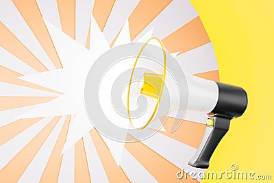 amplified loudspeaker or megaphone hor MegaFon black, white, and gold is an announcement loudspeaker mockup icon on a white and Cartoon Illustration