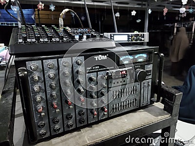 Amplifier or audio mixer to set the sound system at an event. Editorial Stock Photo