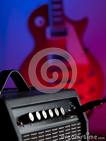 Amplifier and electric guitar Stock Photo