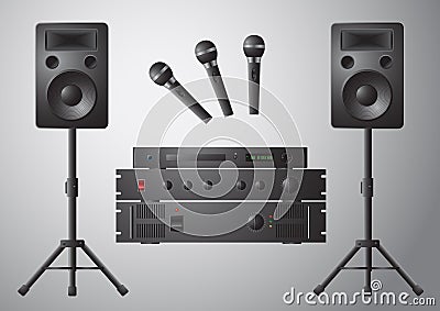 Amplifier Microphone Speaker DVD-player Vector Illustration