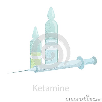 Ampoules with ketamine and a syringe. An illustration of a ketamine anesthetic Vector Illustration