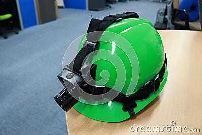 amps and helmets for miners to protect and provide light Stock Photo