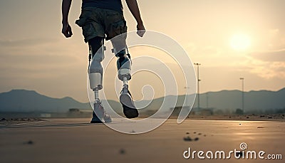 Amputee athlete participates in a race. Man with prosthetic leg. Sportsman disability guy Stock Photo