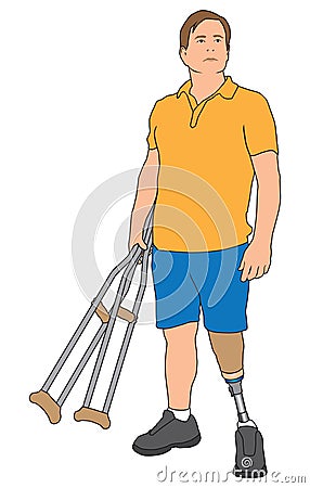 Amputee Holding Crutches Cartoon Vector | CartoonDealer.com #79387211