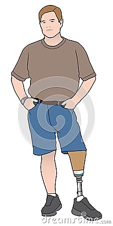 Amputee Standing Casually Vector Illustration