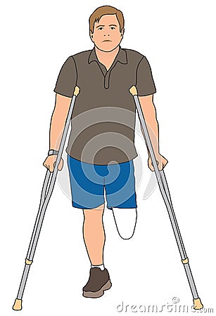 Amputee Using Crutches Vector Illustration