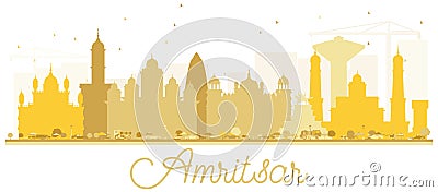 Amritsar City skyline golden silhouette. Cartoon Illustration