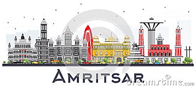 Amritsar India City Skyline with Gray Buildings Isolated on Whit Stock Photo