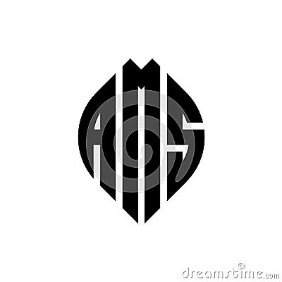 AMS circle letter logo design with circle and ellipse shape. AMS ellipse letters with typographic style. The three initials form a Vector Illustration