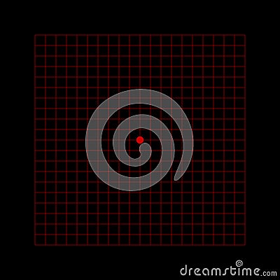 Amsler grid with red squares on black background. Template of graphic test to monitoring visual field and detecting Vector Illustration