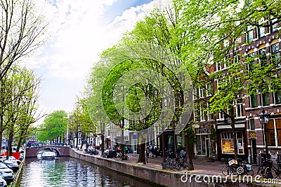 Amstel river with canal and building facades Stock Photo