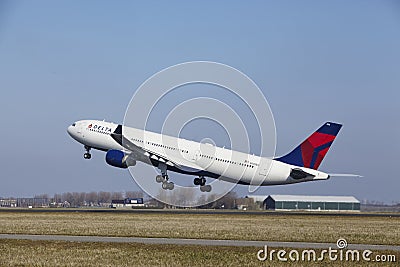 Amsterdam Airport Schiphol - Delta Air Lines Airbus A330 takes off Editorial Stock Photo