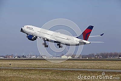 Amsterdam Airport Schiphol - Delta Air Lines Airbus A330 takes off Editorial Stock Photo