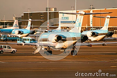 KLM airplanes warming up engines ready for takeoff Editorial Stock Photo