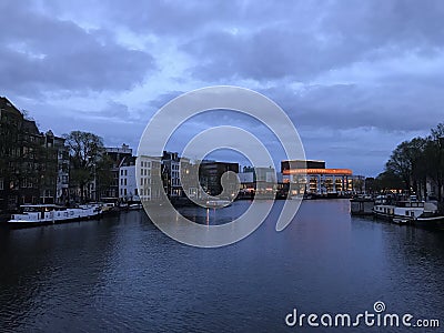 Amsterdam Amstel at night Editorial Stock Photo