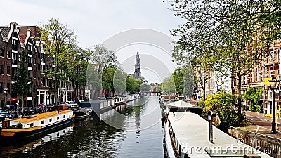 A canal in downtown Amsterdam, the Netherlands Editorial Stock Photo