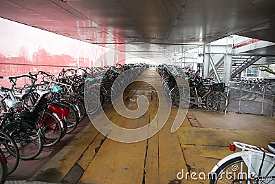Amsterdam bike parking Editorial Stock Photo