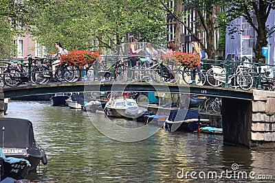 Amsterdam canal bridge Editorial Stock Photo