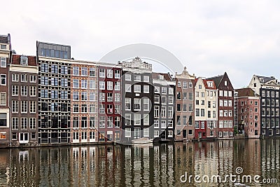 Amsterdam Canal Houses on a gray day Stock Photo