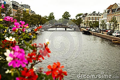 Amsterdam canal moored boats Stock Photo