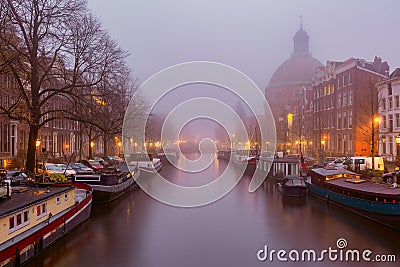 Amsterdam canal Singel with dutch houses, Holland Stock Photo