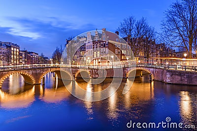 Amsterdam canal during twilight time Stock Photo