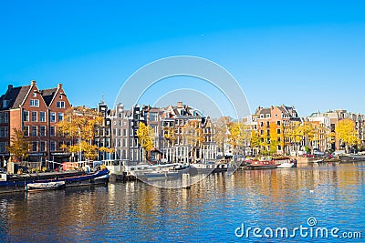 Amsterdam canals. Old houses along the canals Editorial Stock Photo