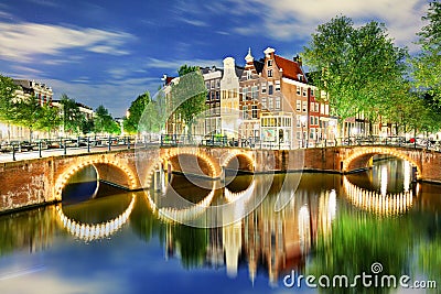 Amsterdam Canals West side at dusk Natherlands, Europe Stock Photo