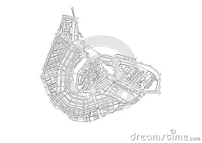 Amsterdam City Center overview Vector Illustration