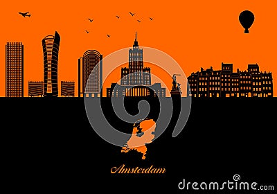 Amsterdam city skyline silhouette Vector Illustration