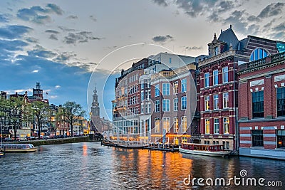 Amsterdam cityscape with sunset in Netherlands Stock Photo