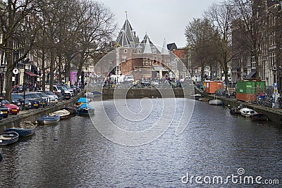 Cafe In de Waag in Amsterdam in spring time Editorial Stock Photo