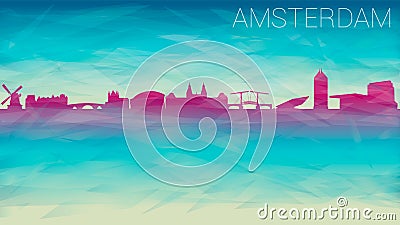 Amsterdam Holland City Skyline vector Silhouette. Broken Glass Abstract Geometric Dynamic Textured. Banner Background. Colorful Sh Vector Illustration