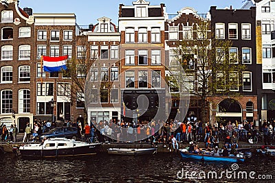 Amsterdam, Holland, the Netherlands - April 27 2021 kingsday celebration on the streets in the Dutch capital during the corona Editorial Stock Photo