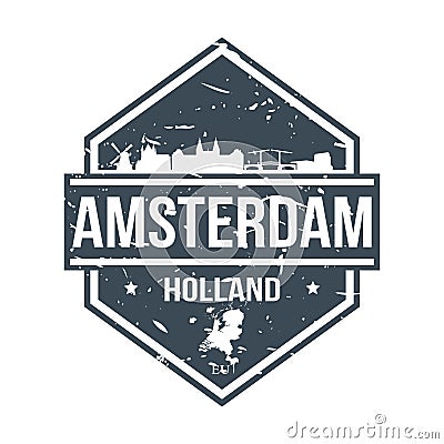 Amsterdam Holland Travel Stamp. Icon Skyline City Design Vector Seal Art. Vector Illustration