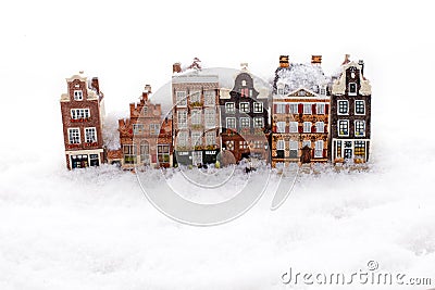 Amsterdam houses in the snow in winter in the Netherlands Stock Photo
