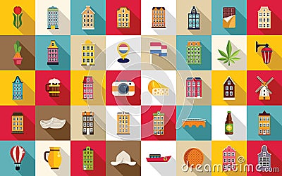 Amsterdam icons set flat vector. Europe house Vector Illustration