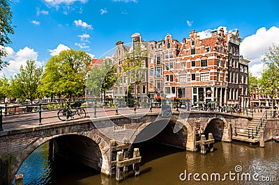 Amsterdam Leaning Buildings and Canals Stock Photo