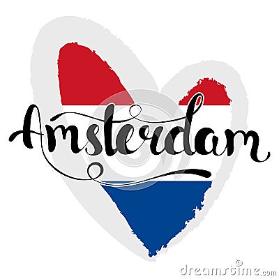 Amsterdam lettering. Hand written Amsterdam. The flag of the Net Vector Illustration