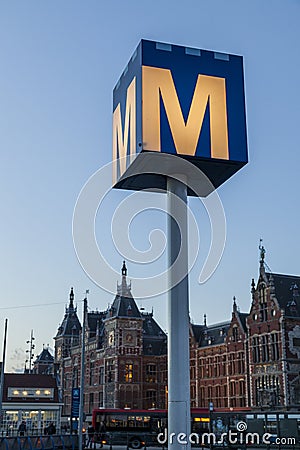 Amsterdam Metro signpost Editorial Stock Photo