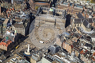 Aerial view of the Royal Palace and Old City Centre, Amsterdam Editorial Stock Photo