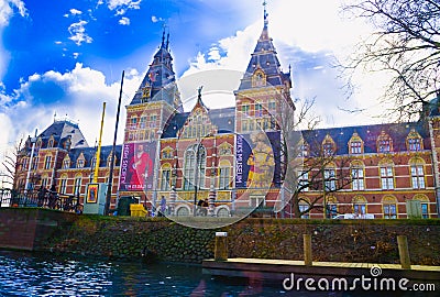 AMSTERDAM, NETHERLANDS, APRIL, 23 2018: Outdoor view of the Rijksmuseum is a Dutch national museum dedicated to arts and Editorial Stock Photo