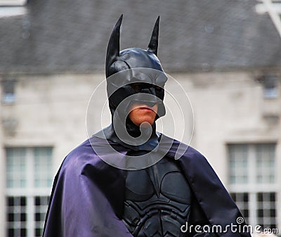 Actor in Batman costume in the central Dam square in Amsterdam Editorial Stock Photo