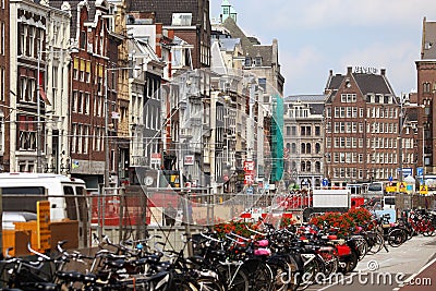 AMSTERDAM, THE NETHERLANDS - AUGUST 19, 2015: Rokin street with a row of shops Editorial Stock Photo